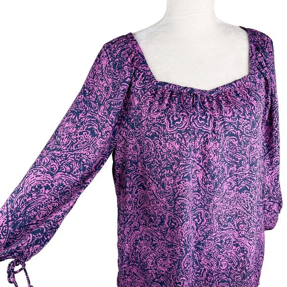 Banana Republic Top Blouse Small Purple Blue Print Semi Sheer New - Picture 8 of 10